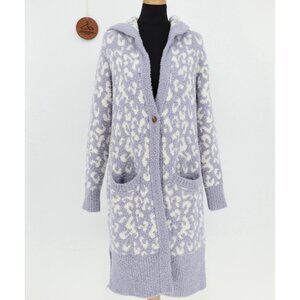 UGG Judith Leopard Print Hooded Longline Fluffy Cardigan Sweater Pockets Sz M/L